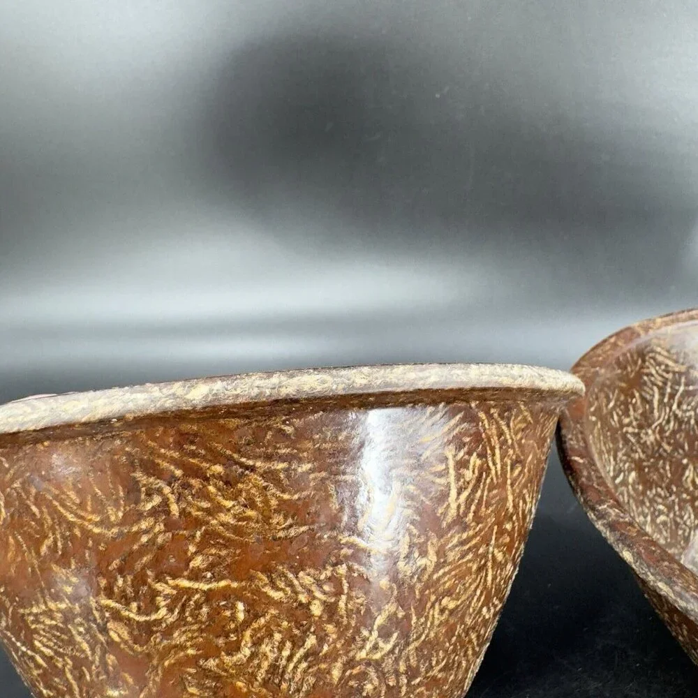 Vintage Permelite Melamine Faux‎ Wood USA Dish Bowl Marked On Bottom Set 2 Pcs